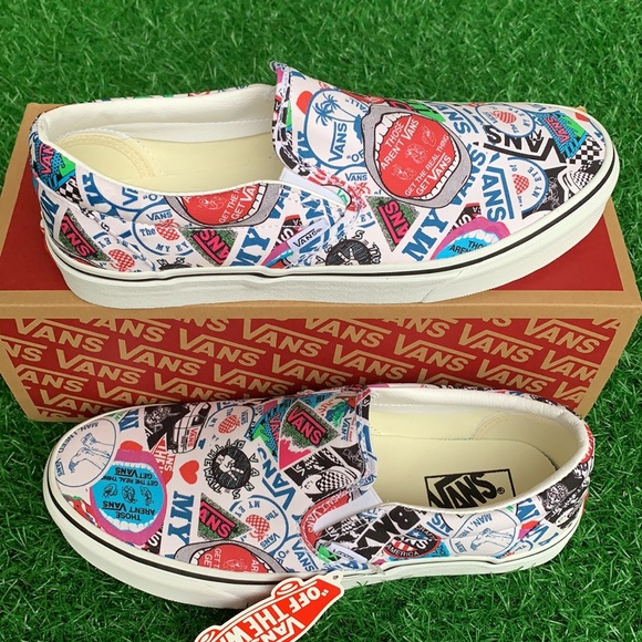 VANS Men’s CLASSIC SLIP-ON VANS MASH UP STICKERS/TRWHT Sneakers - Picture 5 of 16